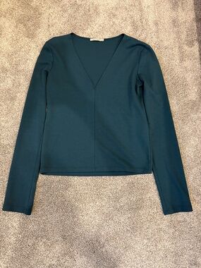 Zara Long-Sleeve V-Neck Top in Sea Blue